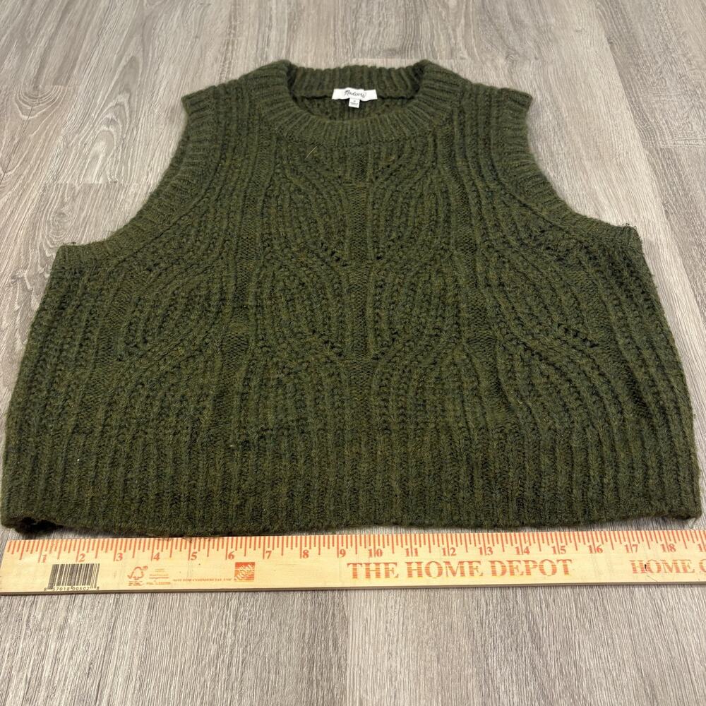 Madewell Women's Olive Green Cable Knit Sweater Vest Boho Academia Size M - Picture 5 of 8